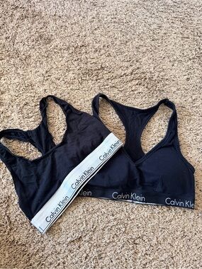 Calvin Klein Black Racerback Bralettes with Logo Bands